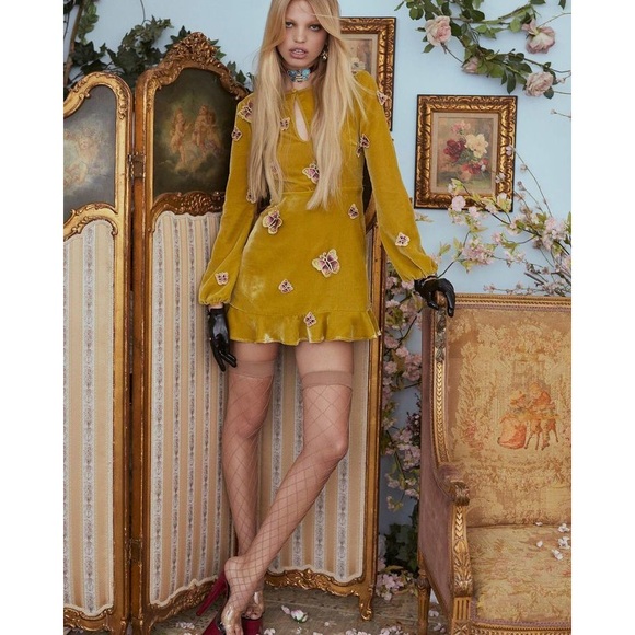 For Love and Lemons Papillon Dress - Velvet Butterfly Goldenrod - Picture 1 of 7